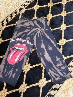 Custom rare Rolling Stones Tie-Dye Lounge sweat Pants with Iconic Tongue Graphic